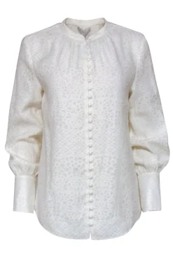 Joie - White Textured Long Sleeve Button-Up "Tariana" Blouse Sz 2