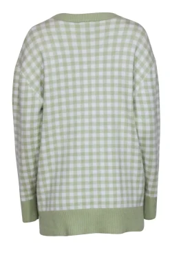 Joie- Light Green & White Gingham Print Cardigan Sz M