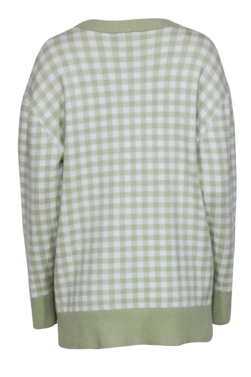 Joie- Light Green & White Gingham Print Cardigan Sz M
