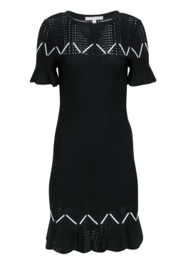 Jonathan Simkhai - Black Knit Short Sleeve Dress w/ White Weaving Details Sz M