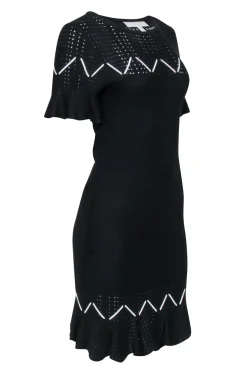Jonathan Simkhai - Black Knit Short Sleeve Dress w/ White Weaving Details Sz M
