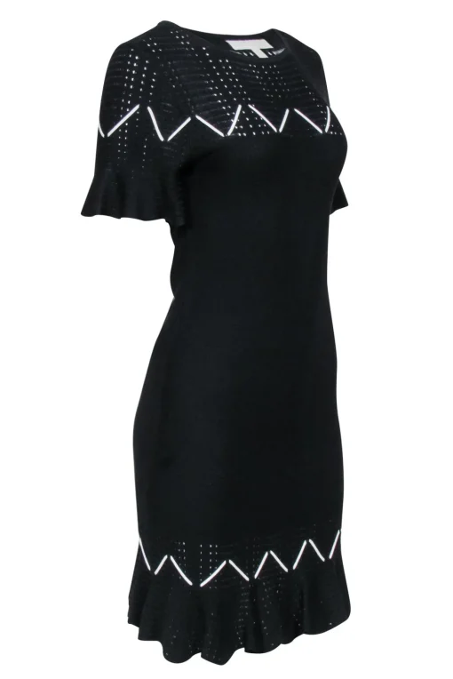 Jonathan Simkhai - Black Knit Short Sleeve Dress w/ White Weaving Details Sz M