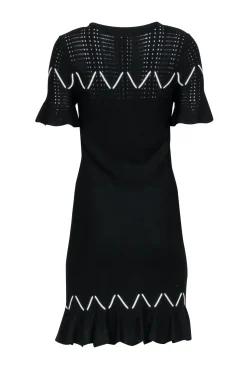 Jonathan Simkhai - Black Knit Short Sleeve Dress w/ White Weaving Details Sz M
