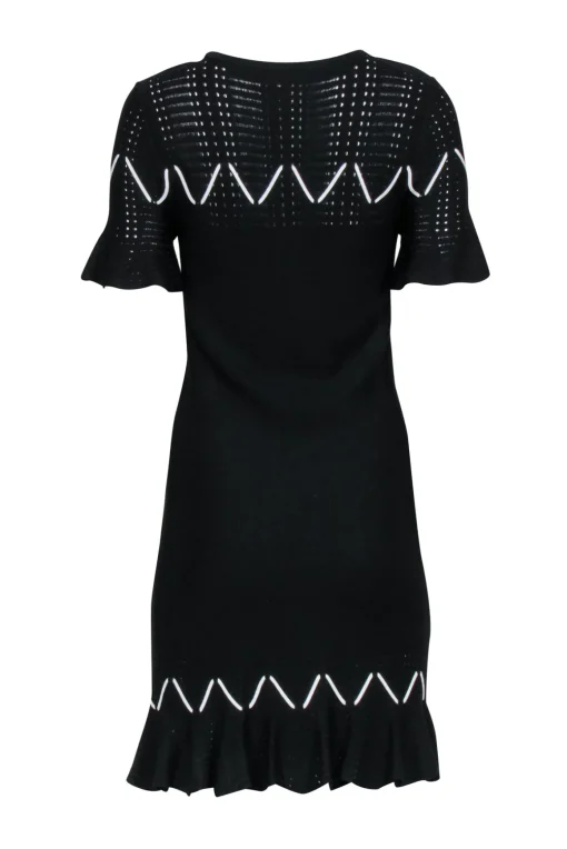 Jonathan Simkhai - Black Knit Short Sleeve Dress w/ White Weaving Details Sz M