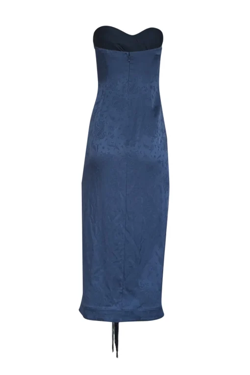 Jonathan Simkhai - Dark Blue Paisley Satin Jacquard Dress w/ Fringe Sz 4
