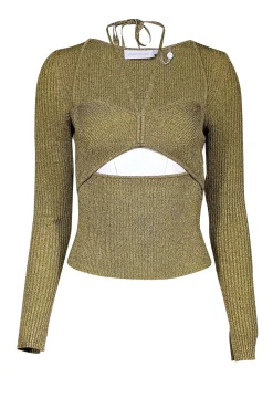 Jonathan Simkhai - Lime Green & Taupe Rib Knit Sweetheart Top Sz M