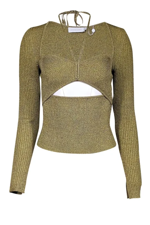 Jonathan Simkhai - Lime Green & Taupe Rib Knit Sweetheart Top Sz M