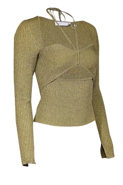 Jonathan Simkhai - Lime Green & Taupe Rib Knit Sweetheart Top Sz M