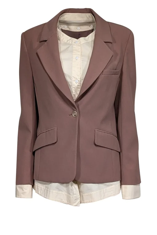 Jonathan Simkhai - Mauve Single Button Blazer w/ Cream Shirting Detail Sz 8