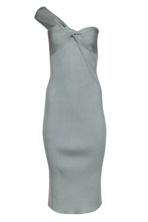 Jonathan Simkhai - Mint Green Ribbed One Shoulder Dress Sz L