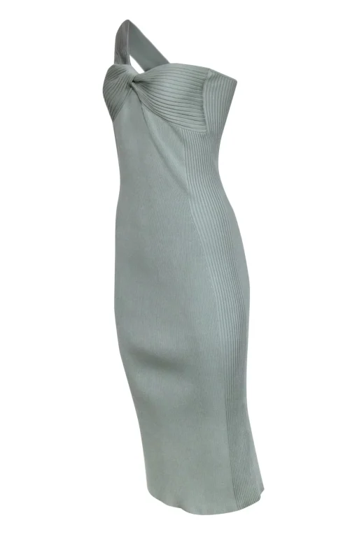 Jonathan Simkhai - Mint Green Ribbed One Shoulder Dress Sz L