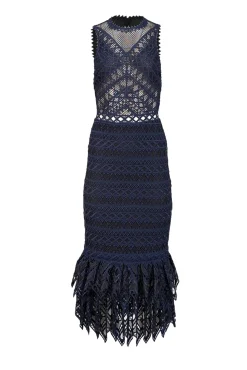 Jonathan Simkhai - Navy & Black Eyelet Lace Sleeveless Fit & Flare Formal Dress Sz 0