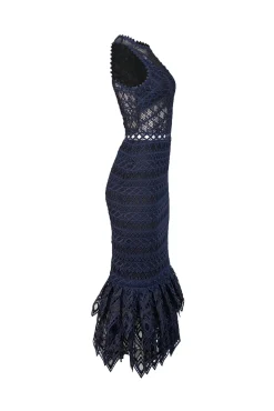 Jonathan Simkhai - Navy & Black Eyelet Lace Sleeveless Fit & Flare Formal Dress Sz 0