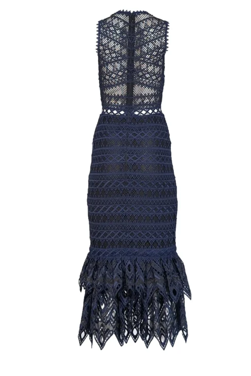 Jonathan Simkhai - Navy & Black Eyelet Lace Sleeveless Fit & Flare Formal Dress Sz 0
