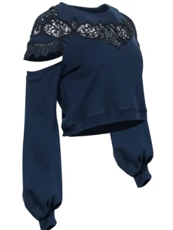 Jonathan Simkhai - Navy Lace Long Sleeve Sweatshirt w/ Shoulder Cut Outs Sz XS