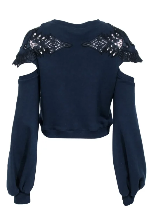 Jonathan Simkhai - Navy Lace Long Sleeve Sweatshirt w/ Shoulder Cut Outs Sz XS