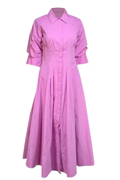 Jonathan Simkhai - Pink Cropped Sleeve Collared Button Down Maxi Dress Sz S
