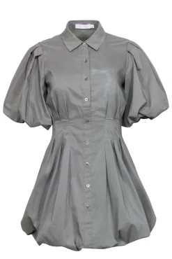 Jonathan Simkhai - Sage Green Mini Shirtdress w/ Bubble Hem & Sleeves Sz 0