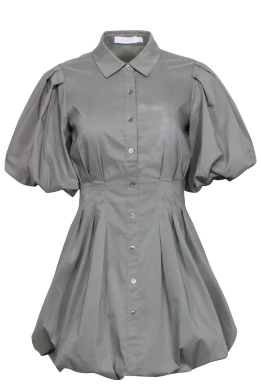 Jonathan Simkhai - Sage Green Mini Shirtdress w/ Bubble Hem & Sleeves Sz 0