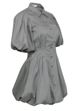 Jonathan Simkhai - Sage Green Mini Shirtdress w/ Bubble Hem & Sleeves Sz 0
