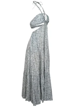 Jonathan Simkhai - Sage Green & White Leaf Print Tiered Halter Dress Sz S