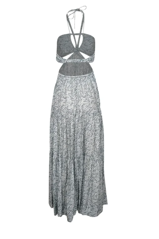 Jonathan Simkhai - Sage Green & White Leaf Print Tiered Halter Dress Sz S