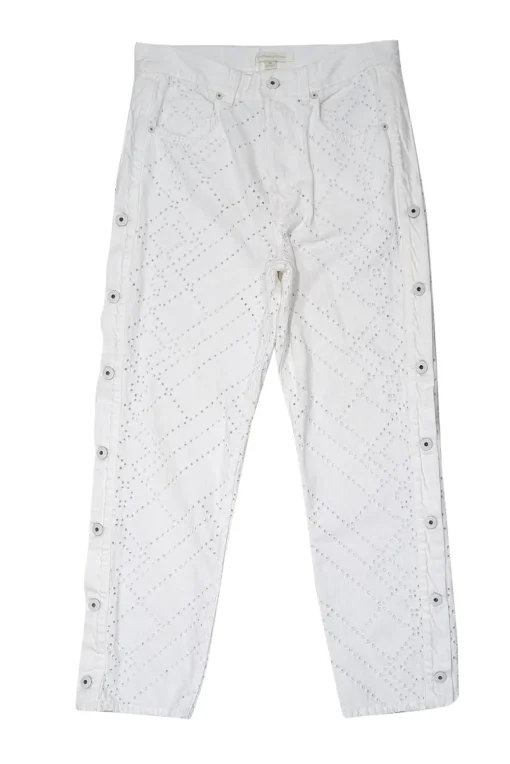 Jonathan Simkhai - White Eyelet Lace Jeans w/ Buttoned Sides Sz 2