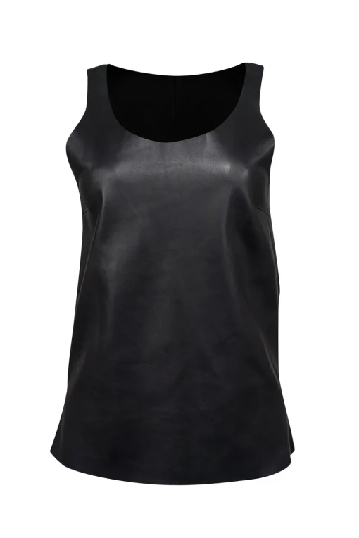 Joseph - Black Nappa Leather Scoopneck Top Sz 4
