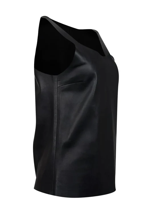 Joseph - Black Nappa Leather Scoopneck Top Sz 4