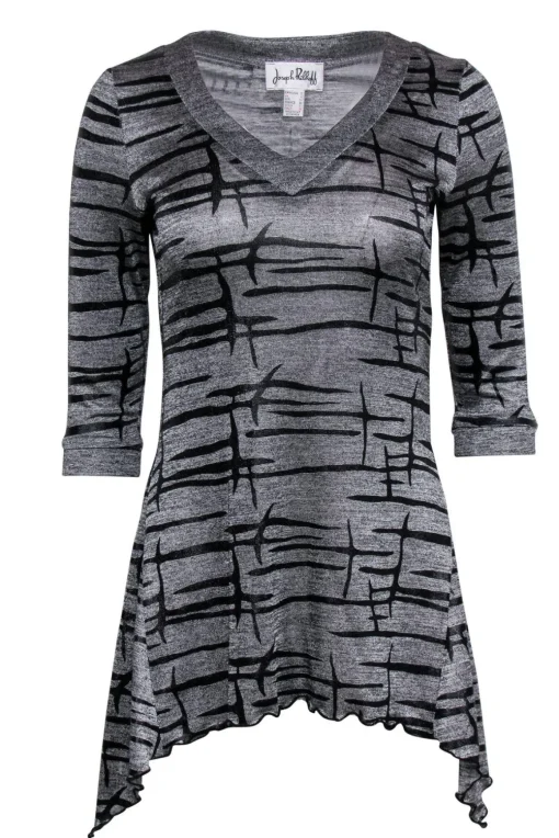 Joseph Ribkoff - Metallic Gray Patterned Tunic-Style Top Sz 2