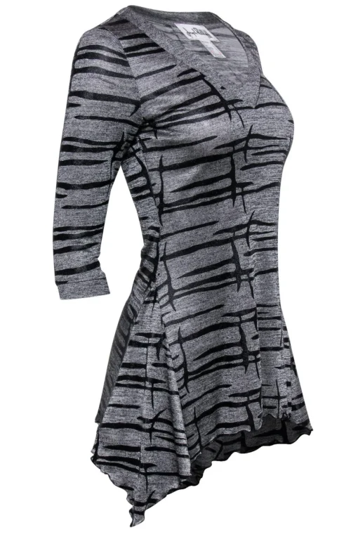 Joseph Ribkoff - Metallic Gray Patterned Tunic-Style Top Sz 2