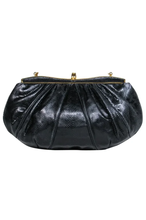 Judith Leiber – Black Snakeskin w/ Purple & Green Gem Clasp Clutch