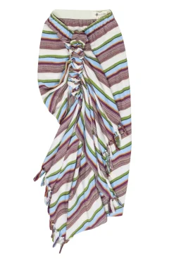 Just Be Queen - Ivory & Multicolor Striped Linen Blend Asymmetrical Skirt Sz XS