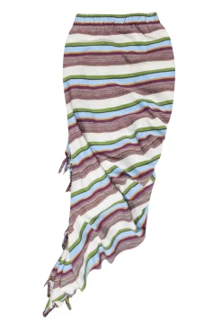 Just Be Queen - Ivory & Multicolor Striped Linen Blend Asymmetrical Skirt Sz XS