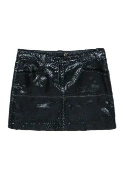 Just Cavalli - Black Patent Leather Embossed Snakeskin Miniskirt Sz 10
