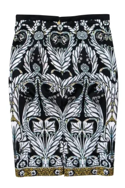 Just Cavalli - Black w/ White & Gold Abstract Paisley Print Satin Skirt Sz 4
