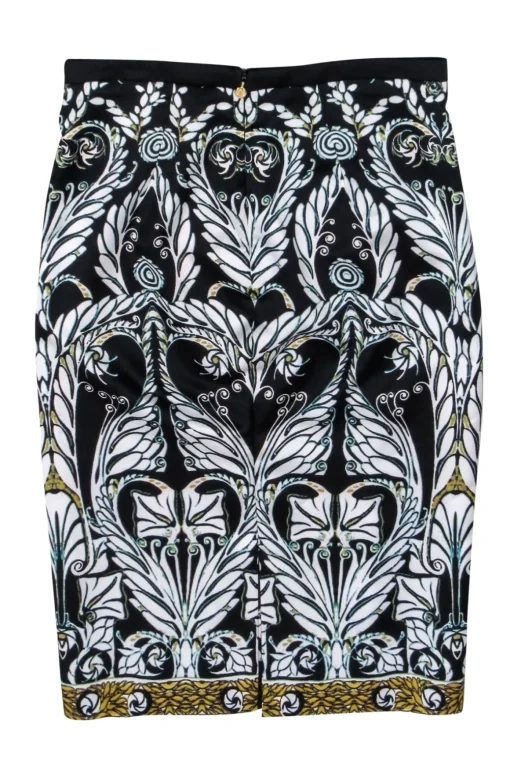 Just Cavalli - Black w/ White & Gold Abstract Paisley Print Satin Skirt Sz 4