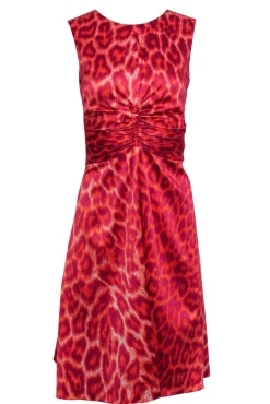 Just Cavalli - Hot Pink & Purple Leopard Print Ruched Sleeveless Midi Dress Sz 4