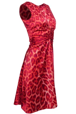 Just Cavalli - Hot Pink & Purple Leopard Print Ruched Sleeveless Midi Dress Sz 4