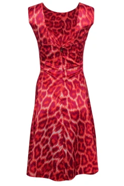 Just Cavalli - Hot Pink & Purple Leopard Print Ruched Sleeveless Midi Dress Sz 4