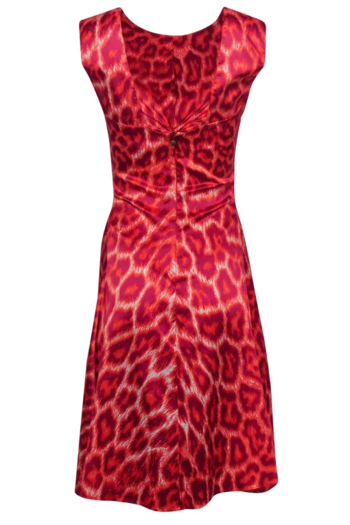 Just Cavalli - Hot Pink & Purple Leopard Print Ruched Sleeveless Midi Dress Sz 4