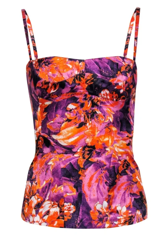Just Cavalli - Purple & Orange Satin Floral Print Cami Sz 2