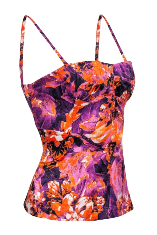 Just Cavalli - Purple & Orange Satin Floral Print Cami Sz 2