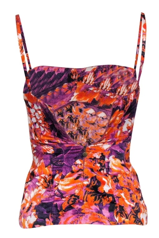 Just Cavalli - Purple & Orange Satin Floral Print Cami Sz 2