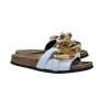 JW Anderson - Ivory Leather Upper Slide Sandals w/ Large Chunky Gold Chain Trim Sz 7