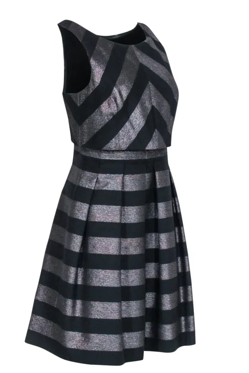Karen Millen - Black & Metallic Stripe Dress Sz 6