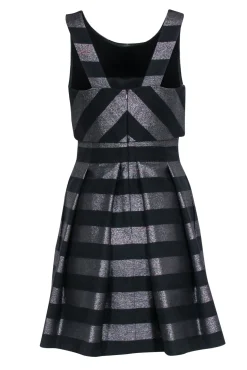 Karen Millen - Black & Metallic Stripe Dress Sz 6