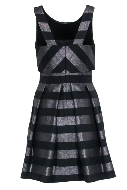 Karen Millen - Black & Metallic Stripe Dress Sz 6