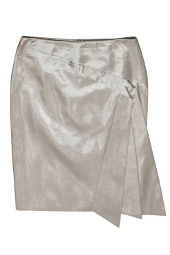 Karen Millen - Champagne Sparkly Pleated Pencil Skirt w/ Flounce Sz 8