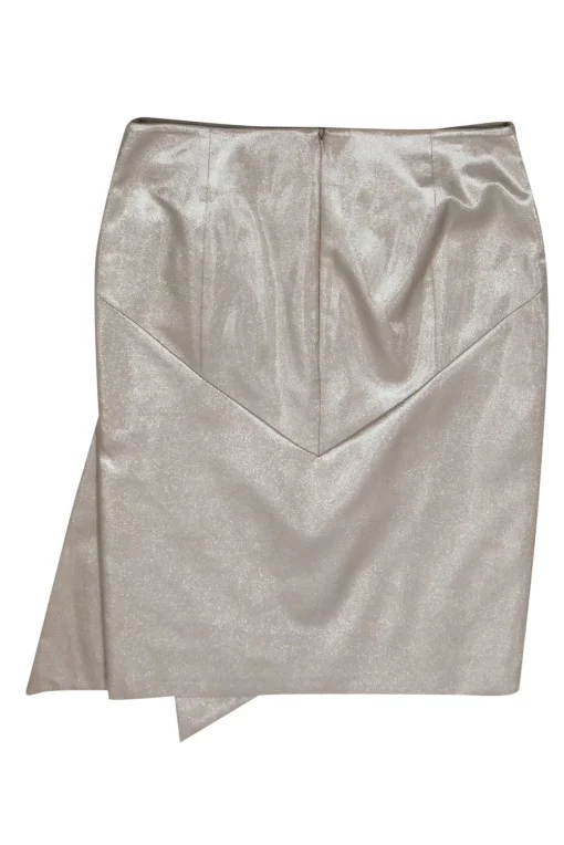Karen Millen - Champagne Sparkly Pleated Pencil Skirt w/ Flounce Sz 8